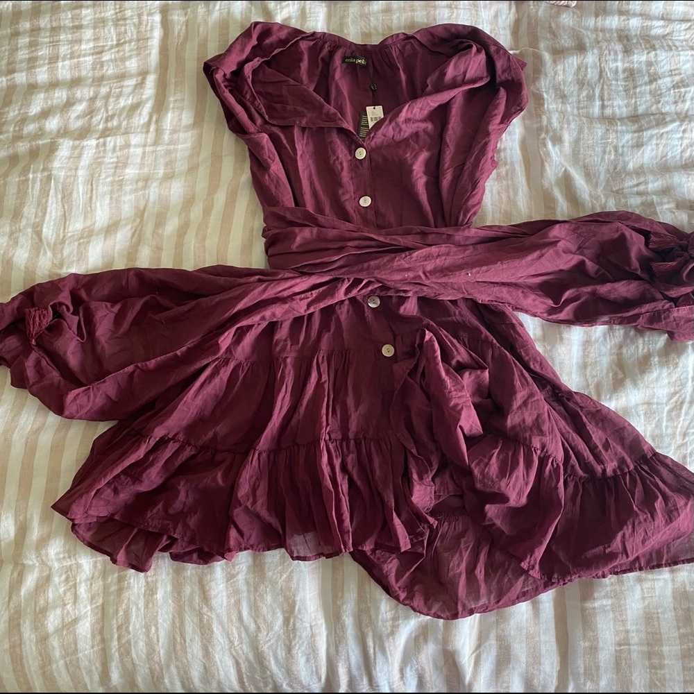Erika Peña, modern Bohemian midi dress, Wine color, One Size/All size